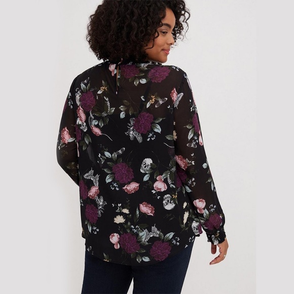 Torrid Chiffon Smocked Mock Neck Blouse - Picture 2 of 5